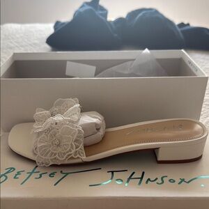 Betsey Johnson White Lace Bow Mules